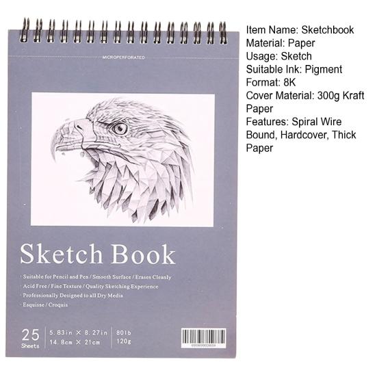 Hardcover Sketch Book Spiral Wire Bound 25 Sheets Acid Free No Bleed Thick Paper Artist Art Student Sketching Drawing Writing Sketchbook Art Supplies