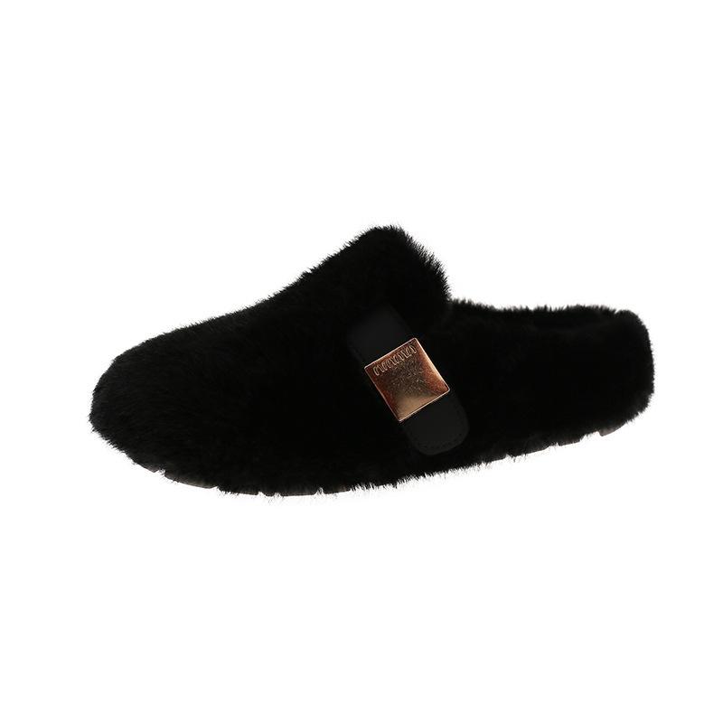 Mao Mao Slippers Women's Outer Wear 2025 New Autumn and Winter One-pedal High-end Mink Plush Cotton Slippers