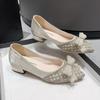 Women Luxury Pumps Spring Party Pearl Bowknot Pointed Toe Casual High Heels Shoes Girl Rhinestone Dress Shoes