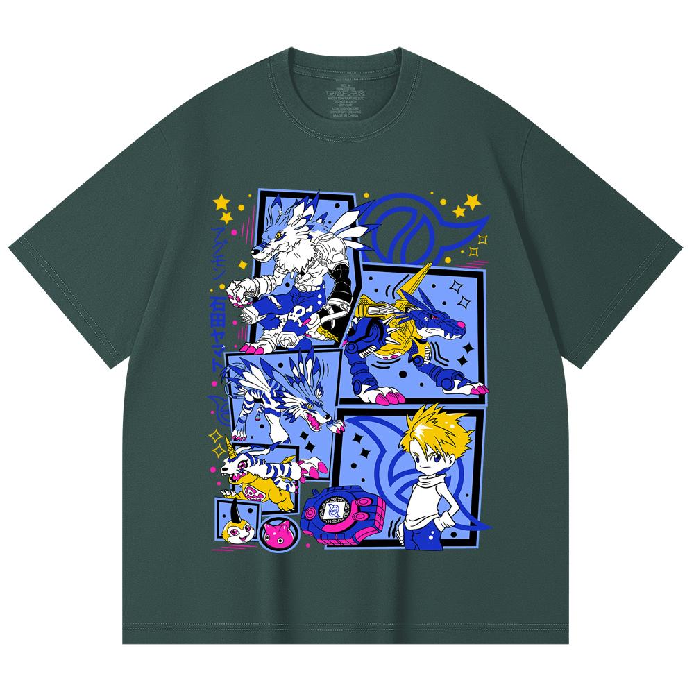 230 Gsm 100% Cotton Digimon V2 Garurumon Print Unisex Heavy Cotton T Shirt