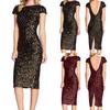 Women's Sparkle Glitzy Glam Sequin Short Sleeve Flapper Party Club Dress