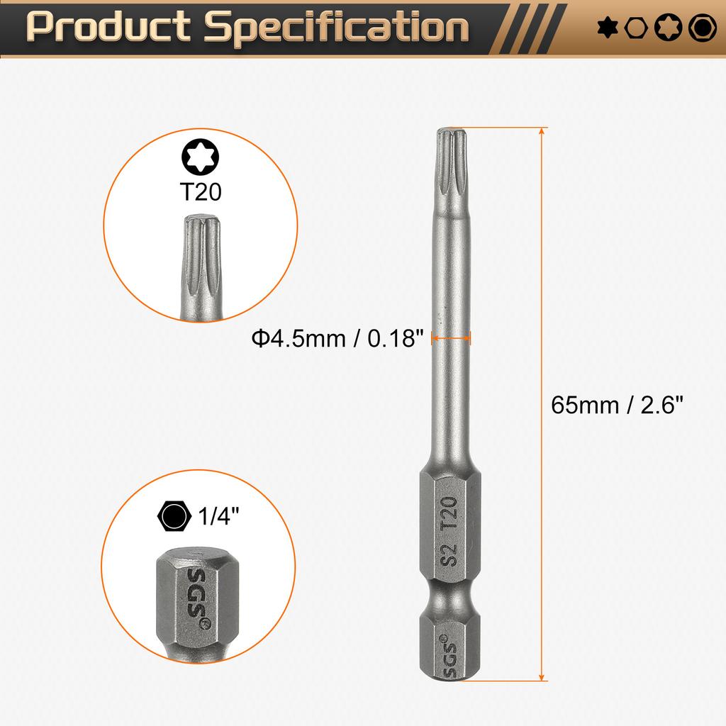 1/3/5 шт. Насадка-бита Torx T5-T50 с шестигранным хвостовиком 1/4", магнитная, без отверстия, защищенная от взлома, 6-лучевая звезда, S2, для отвертки и дрели