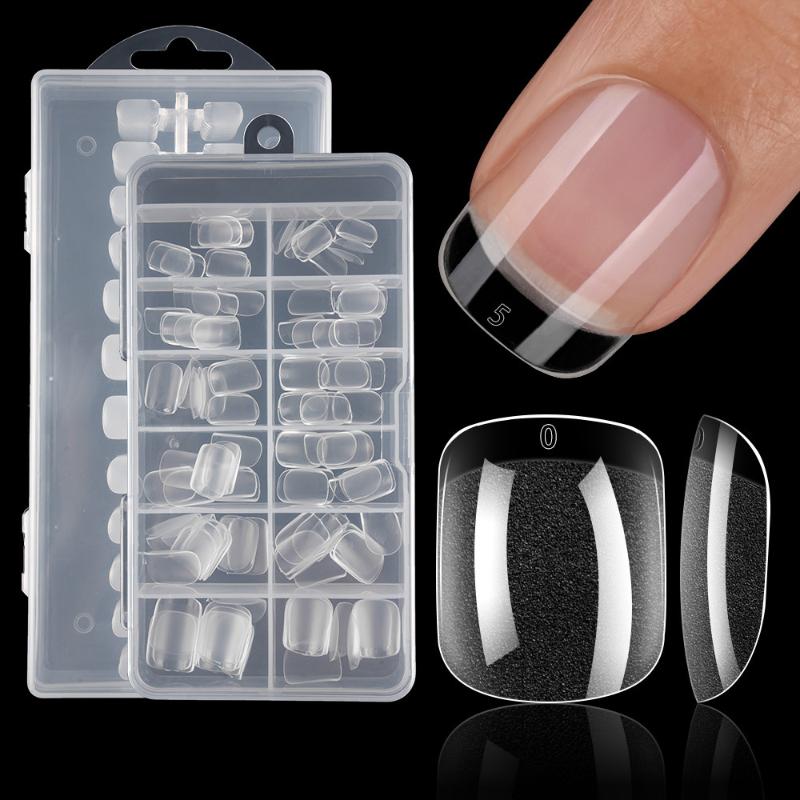 120/240Pcs Semi-Matte Short Square False Nail Tips No Polishing Soft Gel Fingertip Full Cover Artificial Fake Nails Extension