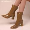 Женские зимние ботильоны на высоком каблуке с острым носком, модные туфли, массивные кожаные ботинки челси, трендовые зимние сексуальные туфли-лодочки Botas Mujer