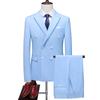 Fashion Men's Business Double Breasted Solid Color Suit Coat / Male Slim Wedding 2 Pieces Blazers Jacket Pants Trousers