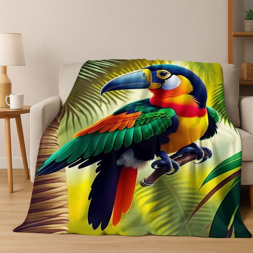 Colorful Tropical Parrot Macaw Natural Birds Art Flannel Blanket,Cozy Soft Throw Blanket for Home Bedroom Bed Sofa Cover Kids