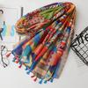 Fashion Women Color Blocking Geometry Pattern Scarf Tassel Travel Shawl Cover Up