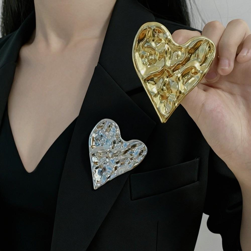 Gold Silver Color Pins Brooch Glossy Pitted Love Brooches  for Fashion Jewelry Gift