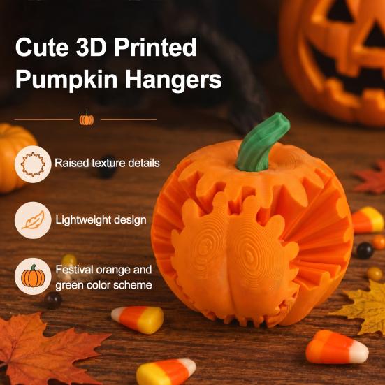 Rotating Pumpkin Figurine 3D Printed Gear Ball Fidget Toy, Flexible Spinner Ornaments, Anxiety Relief Hand Toys Stress Sensory Toy for Home