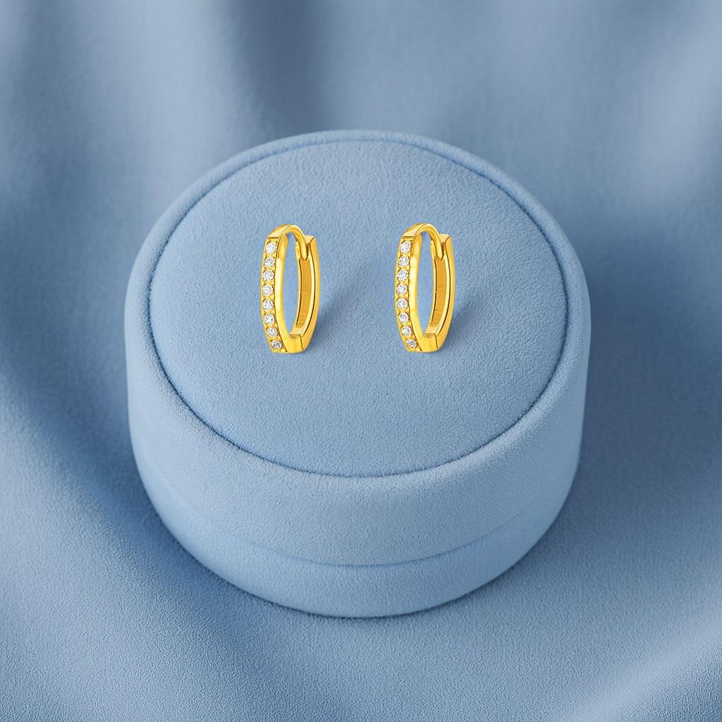 Мини Элегантные Серьги-Хупги с Паве - Желтое Покрытие, Стерлинговое Серебро 925