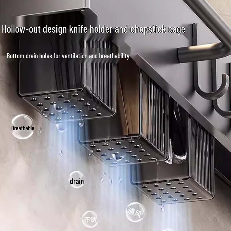 Punch-Free Stainless Steel Kitchen Knife Holder with Utensil Caddies