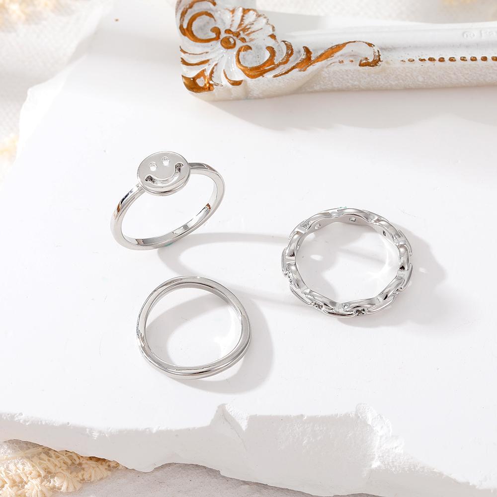 Комплект из 3 предметов, набор колец с вырезом в виде смайлика, комбинированные элегантные модные кольца для девочек, изысканные подарочные украшения