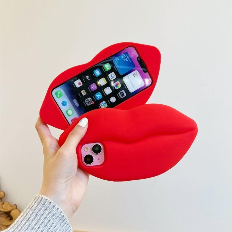 Модный Забавный Чехол Красные Губы для iPhone 17 Pro Max iPhone 16/15/14/13/12/11 Pro Max Plus 3D Ударопрочный Мягкий Силиконовый Чехол Funda