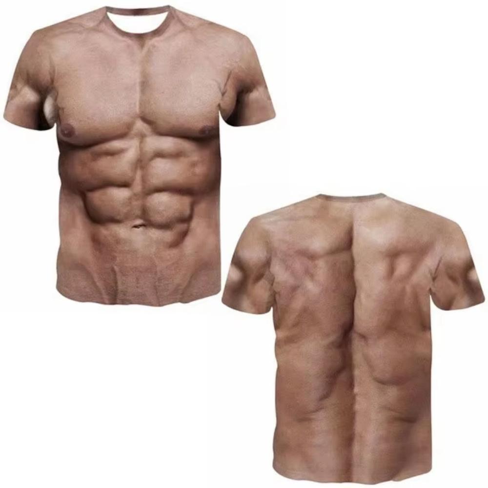 Funny Muscle T-shirt Tattoo 3D Print T-shirt For Men Funny Holiday Short Sleeve Digital Print Tshirts Casual Y2k Men Clothing