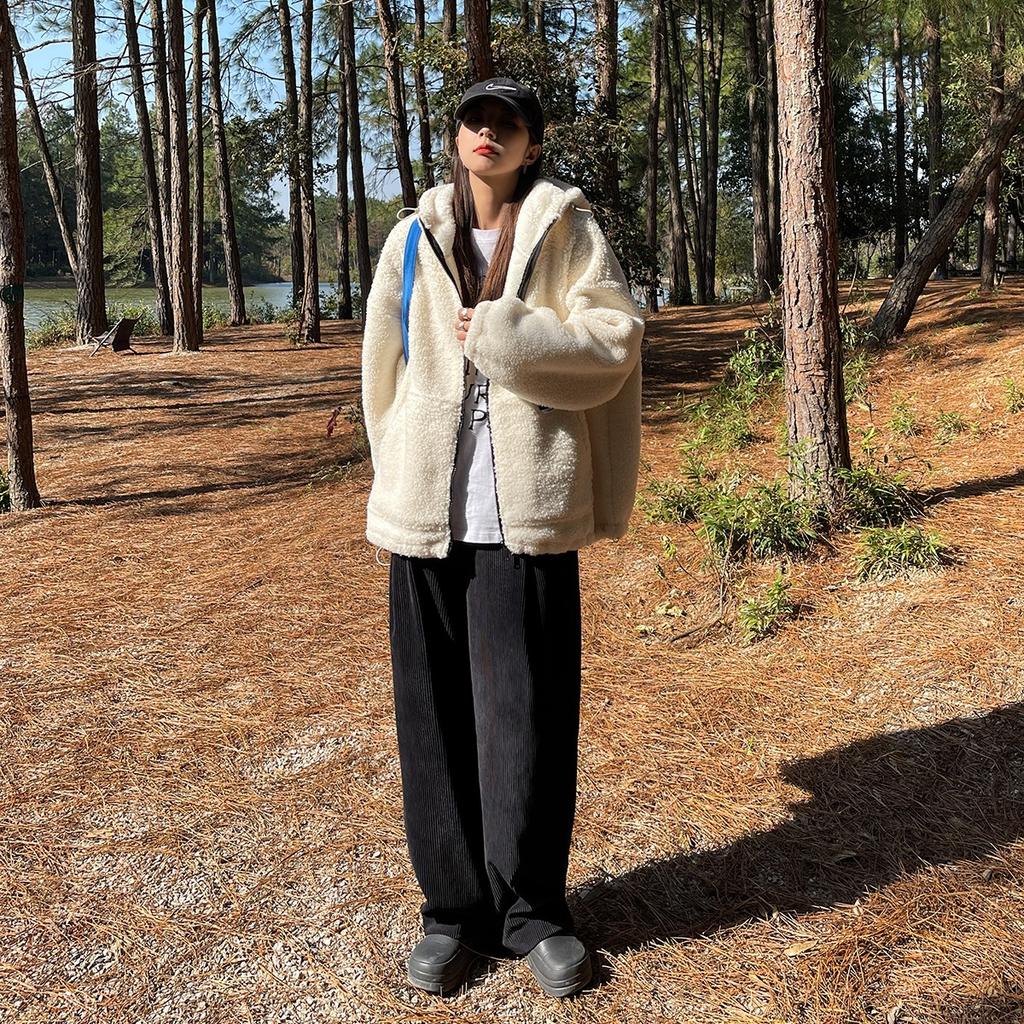 Женская куртка с капюшоном из утолщенной овчины, свободный и теплый кардиган на хлопковой подкладке для похудения осенью и зимой