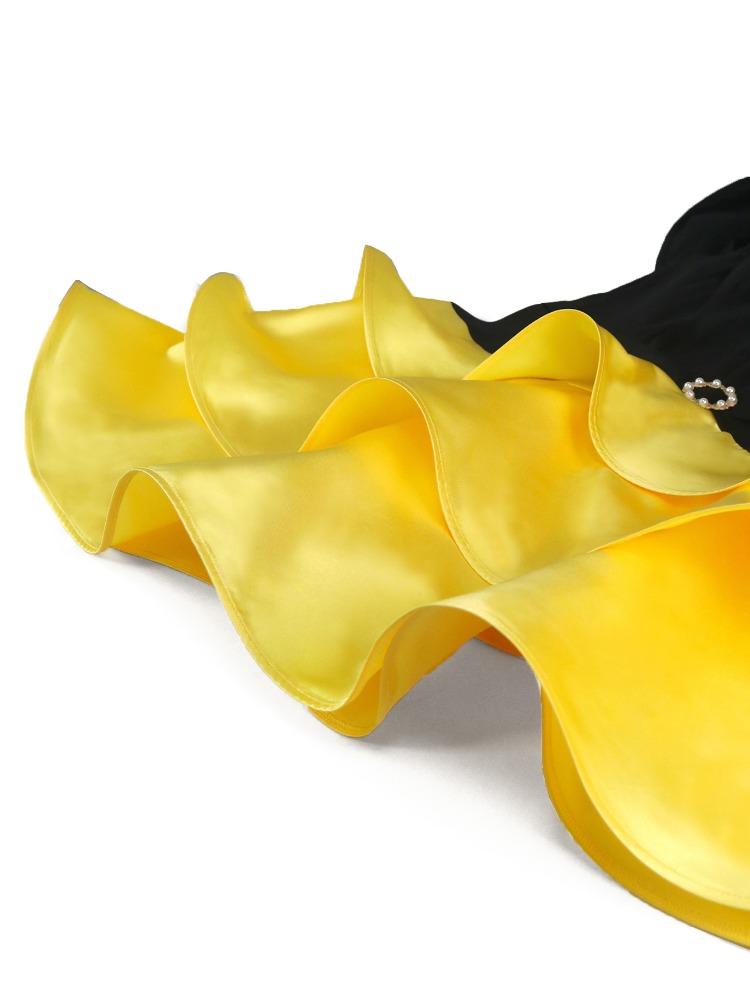 AOMEI Черно-желтые вечерние платья с V-образным вырезом и оборками без рукавов с высокой талией, платья для выпускного вечера на день рождения для дам