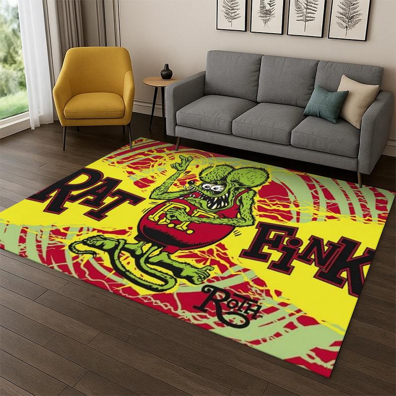Мультяшный знак Rat Fink Гоночный автомобиль Мотоцикл Ковер для спальни Гостиной Дивана Прихожей Декор дома, Игровой коврик для детей Нескользящий