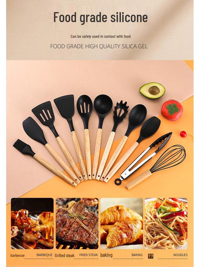 Набор кухонной утвари из 19 предметов, силикон: Ножи, Инструменты, Лопатка, Половник, Скребок, Разделочная доска с хранением