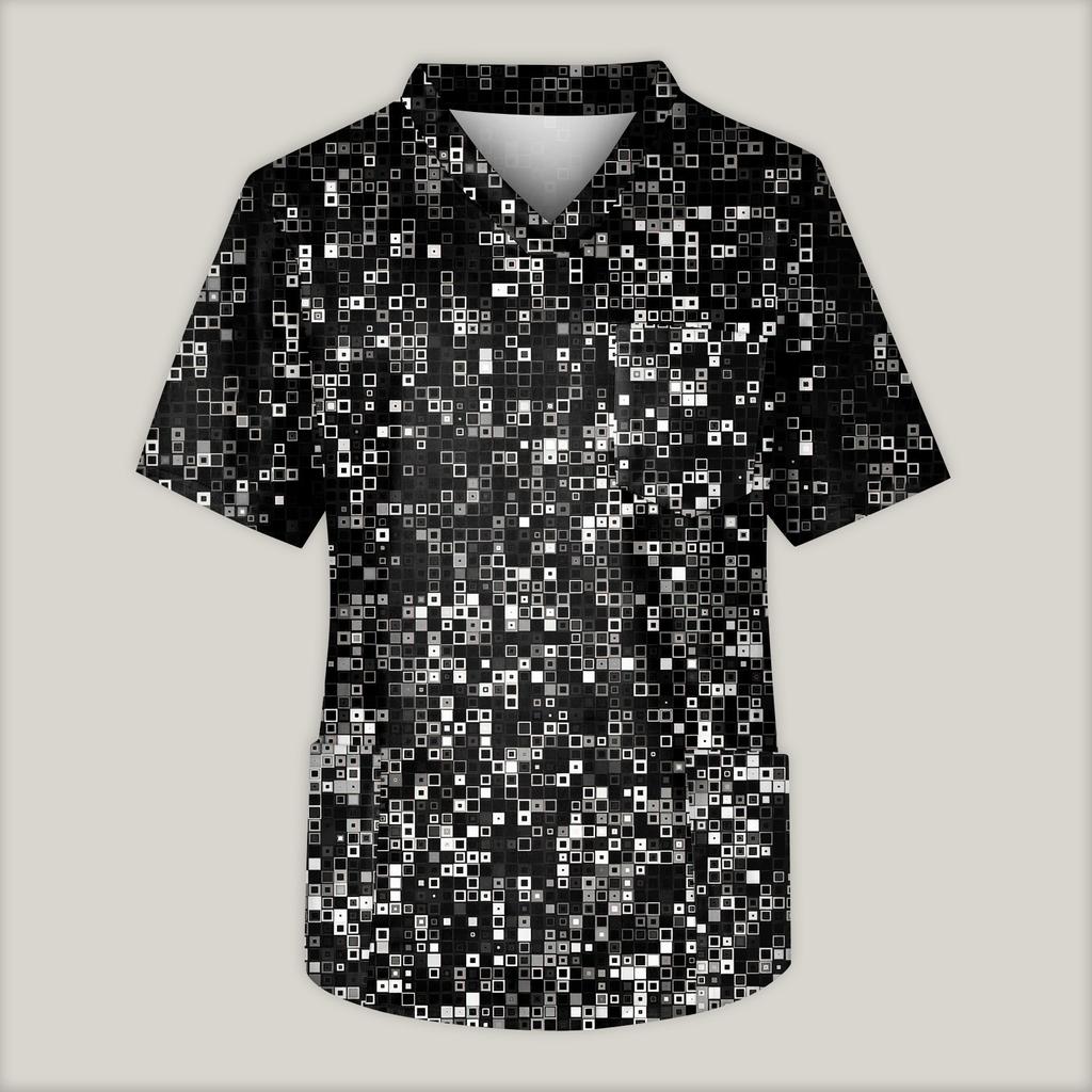 Мужская рабочая блузка с короткими рукавами и v-образным вырезом с принтом, топ с нагрудным карманом