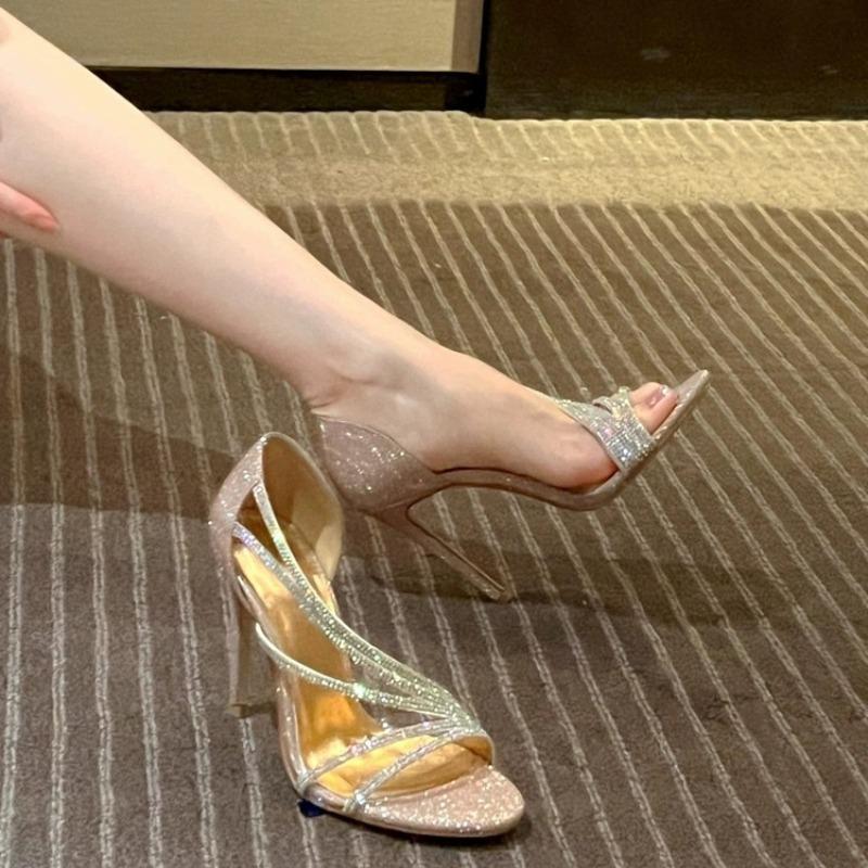 Rhinestone Pointed Toe Luxury Women Pumps Wedding Shoes Fashion PVC Sexy High Heels Woman Summer Elegant Party Bridal Shoes