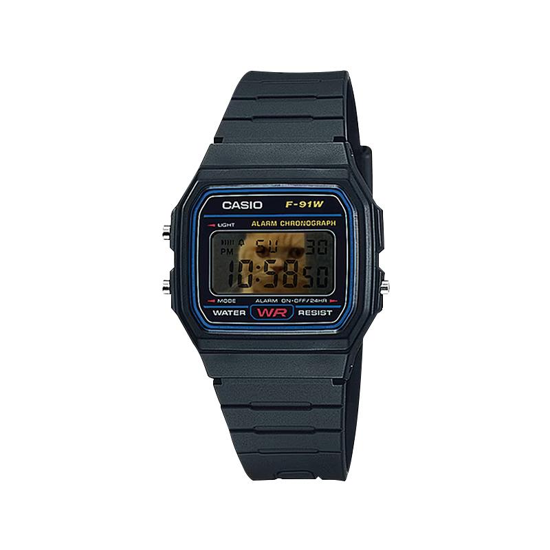 Casio Кастомизированные часы, модифицированная серия, выражение лица Хакими, электронный механизм, полимерный ремешок, одинаковый стиль для мужчин и женщин, оранжевый di F-91W-1