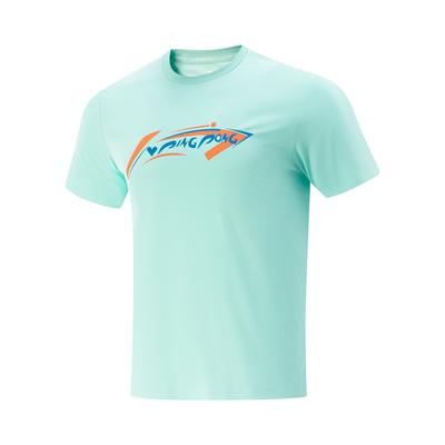 Серия для настольного тенниса Li Ning Повседневная удобная футболка с коротким рукавом и принтом букв Унисекс топы Островной синий AHSV611-2