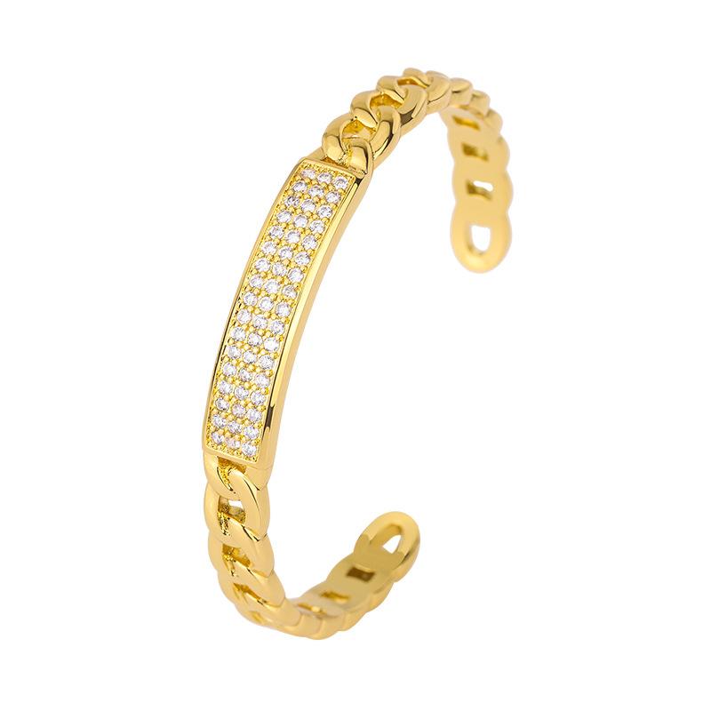 Jewelry European and American micro-inlaid zircon full diamond bracelet open gold-plated hollow chain bracelet bracelet female