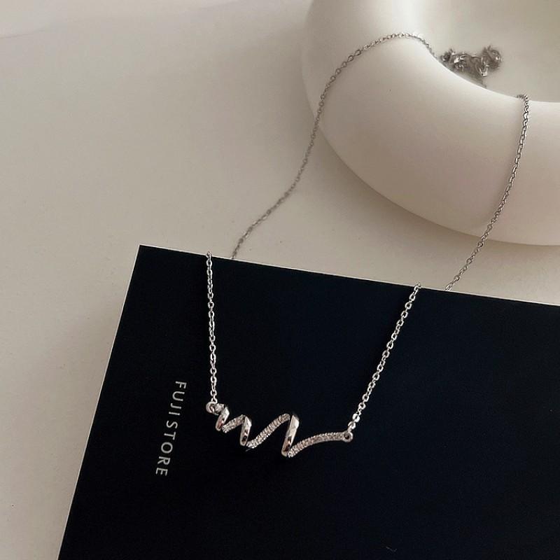 Spiral Wave ECG Necklace Women 3D Heartbeat Clavicle Chain INS Style Minimalist Jewelry
