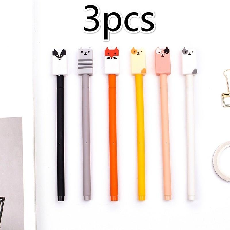 3pcs/lot Cute Pens Cartoon Animal Gel Ink 0.5mm Ballpoint Pen Cat Dog Stationery Office School Supplies Gel