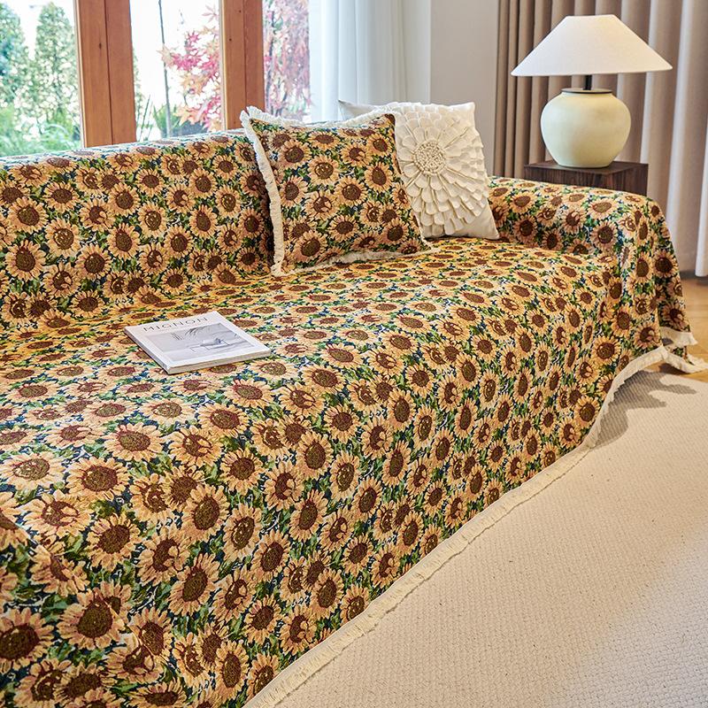 Бохо Ретро Чехол на диван Хлопково-льняная ткань Противоскользящий и Грязеотталкивающий Всесезонный Защита от царапин Цельный Чехол на диван Плед