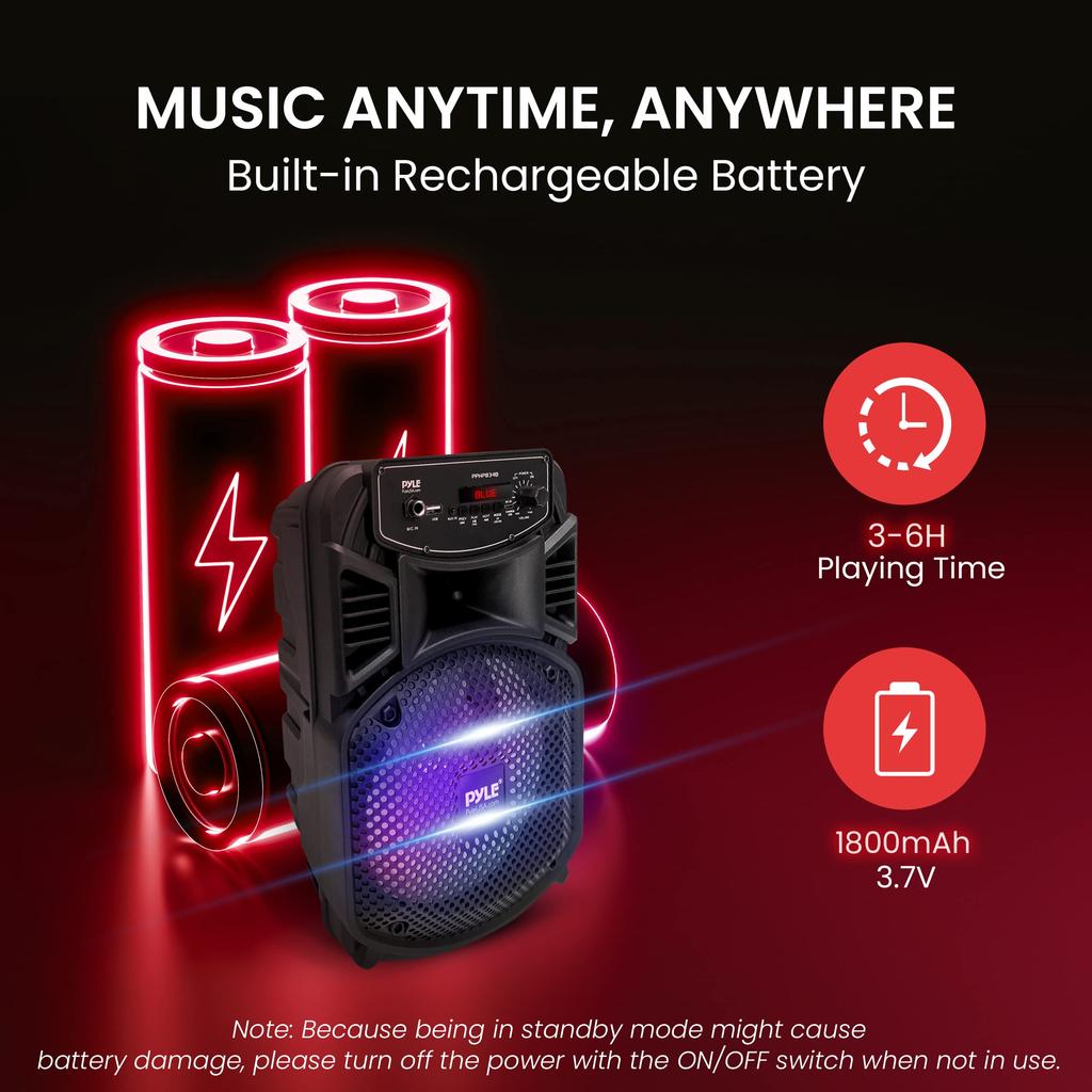 Беспроводная портативная Bluetooth-колонка PYLE с максимальной перезарядкой, идеально подходит для и Особенности включают мигающую вечеринку и 8-дюймовую 300-ваттную выходную мощность PPHP834B,