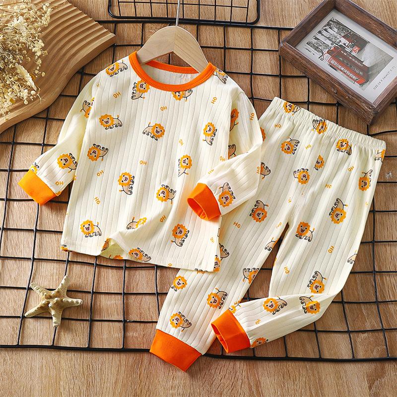 Kids Boys Girls Warm Pajamas Cute Cartoon Long Sleeve T-Shirt + Pants Toddler Baby Autumn Underwear Clothing Sets