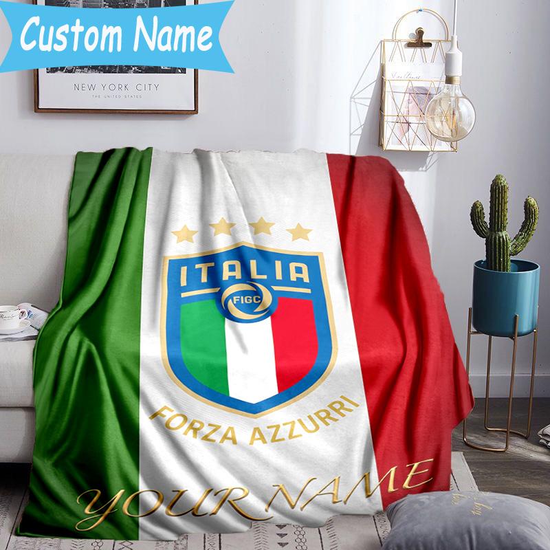Custom Name Italian Crest Flannel Blanket, Use for Birthday/Holiday Gift, Soft Blanket for Sofa/Bed/Camping/Office, Home Decor