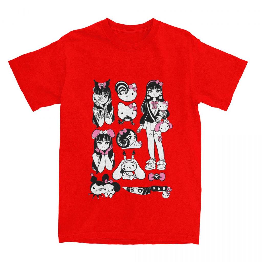 Junji Ito Tomie X Hello Kitty T-Shirt Trend T-Shirts Short Sleeve Streetwear Tshirt Summer Cotton O-Neck Size 100-4XL Clothes