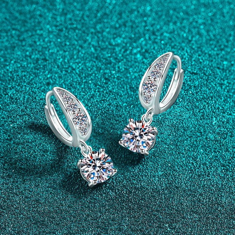 Sterling Moissanite Stud Earrings Women 2ct Total Geometric Letter Design Celestial Theme Elegant Party Jewelry