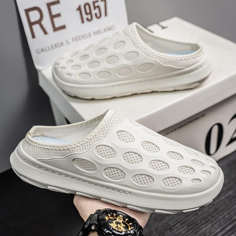 Сетчатые туфли мужские новые летние домашние туфли полуоблегающие одинарные туфли с мешковиной на голове пляжные туфли с отверстиями классные тапочки