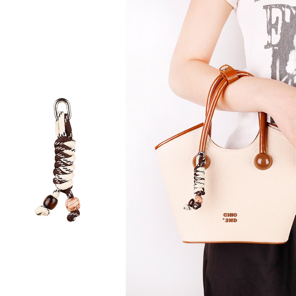 Natural Wood Bead Charm Anklet & Handmade Keychain Pendant