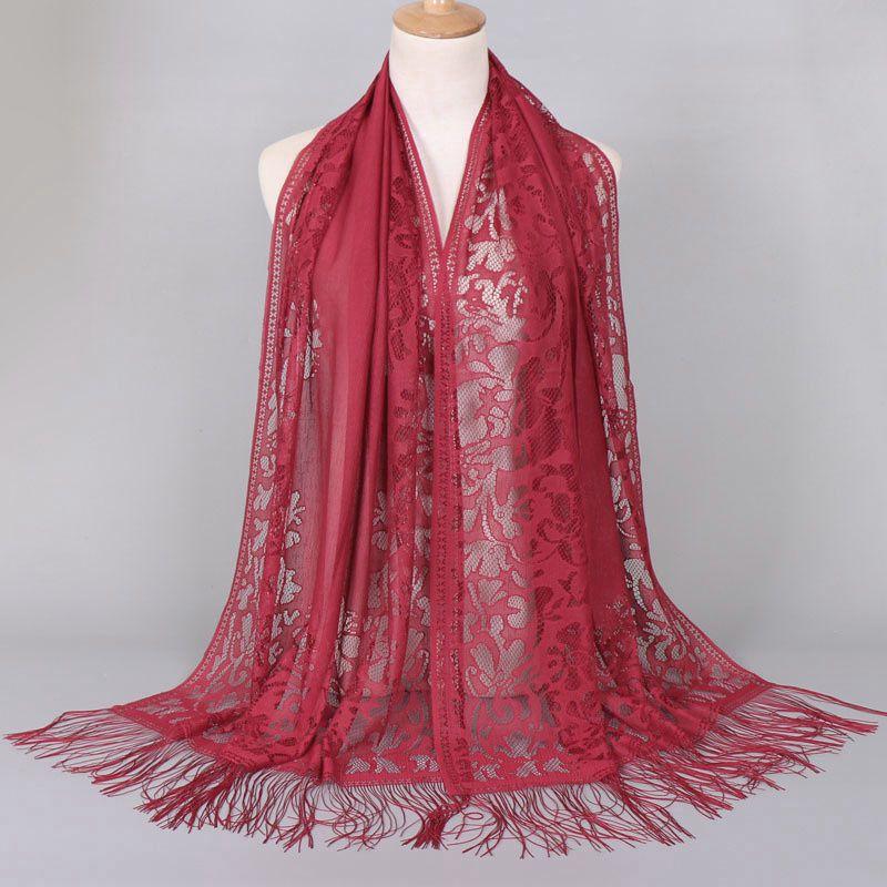 Дышащий модный шарф из полиэстера с кисточками, однотонный, ажурный