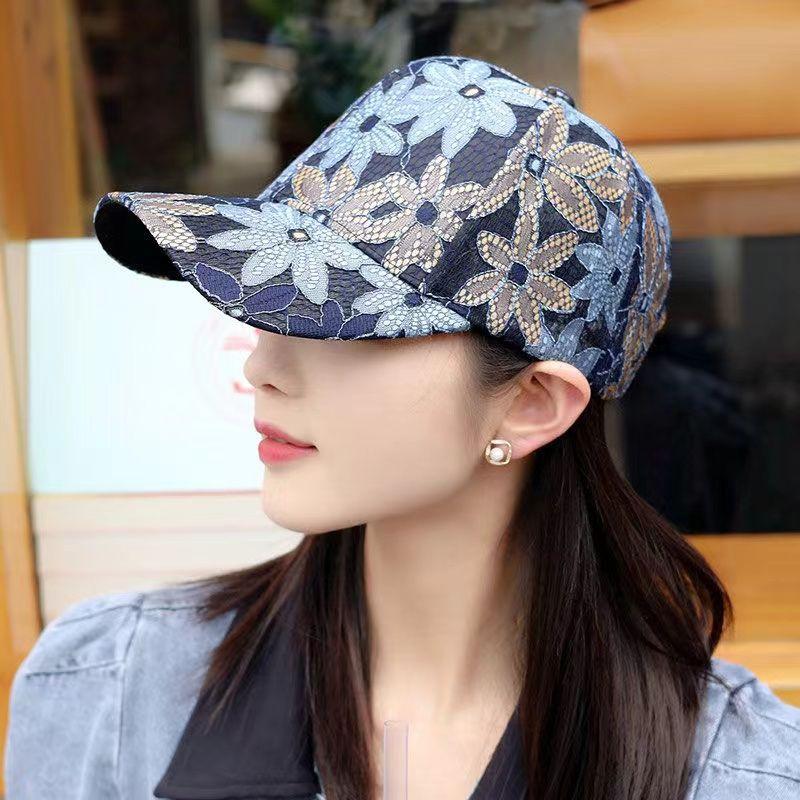 Летняя женская шляпа Butterfly Lace Water Diamond Thin Breathable Sunscreen Baseball Hat Duck Tongue Hat