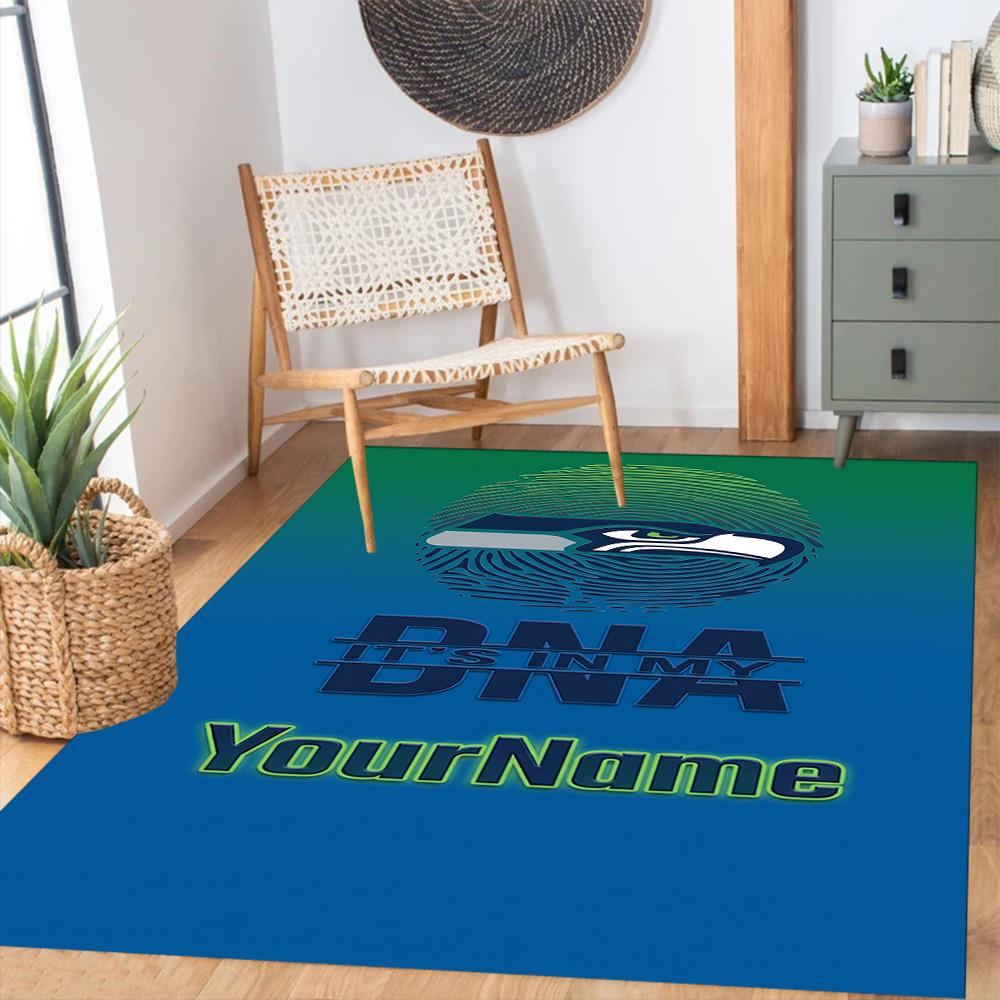 Seattle Seahawks Personalized Text Floor Rug Office Rug Design For Hallway Outdoor Game Room Playrooms Antislip Rug Decorate Offices