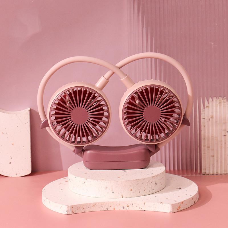 Cute Portable Usb Rechargeable Neck Hanging Fan With High Wind Power