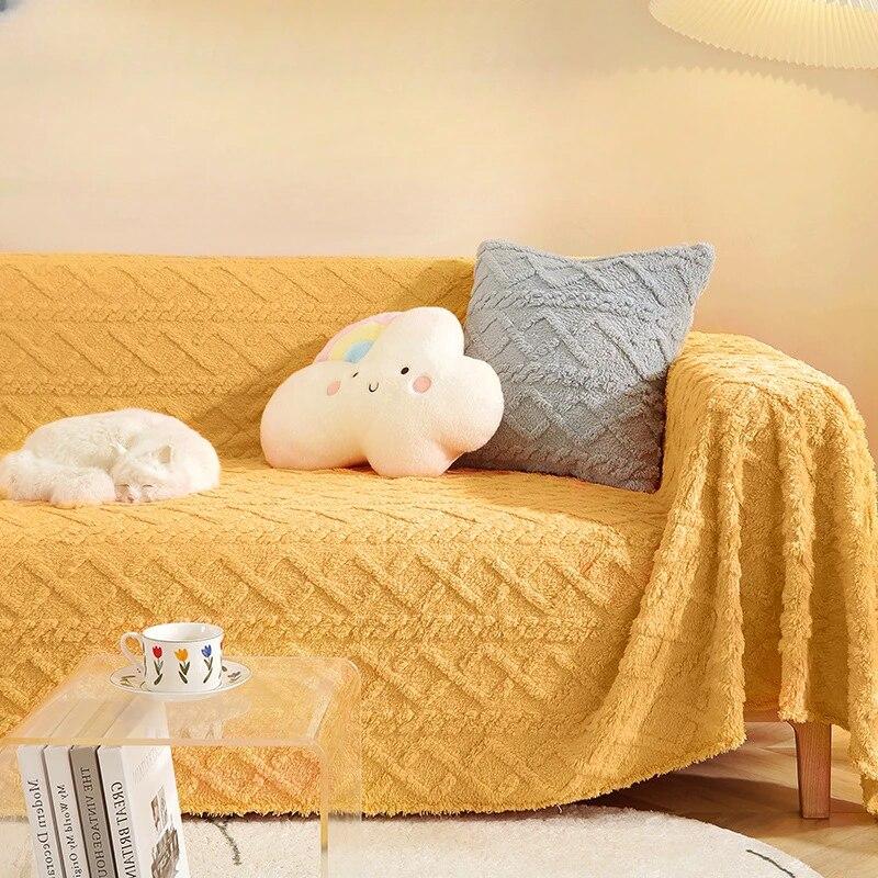 Autumn and Winter Thick Sofa Towel Solid Color Plush Sofa Cover Anti Cat Scratch Sofa Mat Sofa Cover Cloth