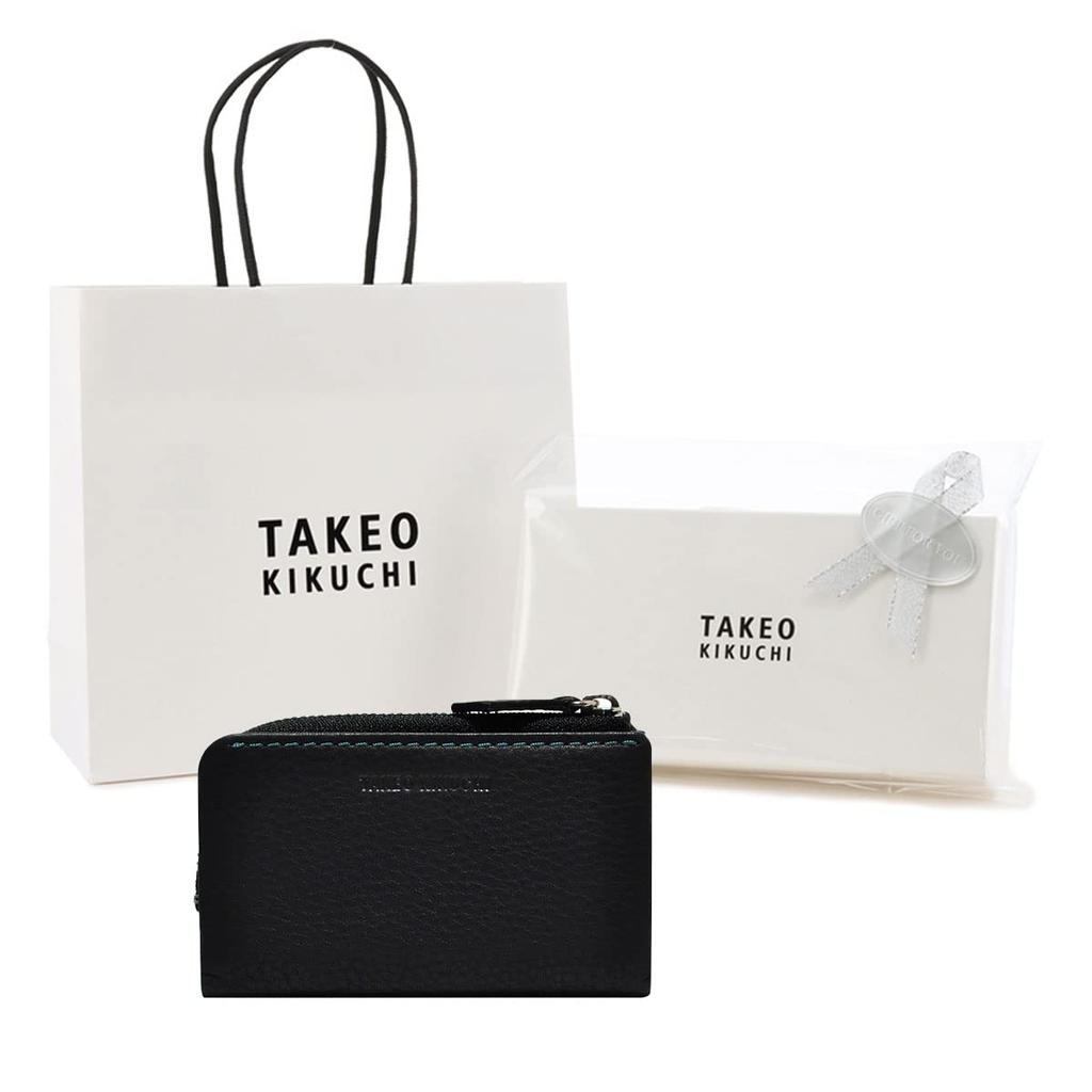 Чехол для ключей с брендовым подарочным пакетом на молнии Tenero 1709029 Воловья кожа Натуральная кожа Черный [Takeokikuchi] L-образный Мужской [01]