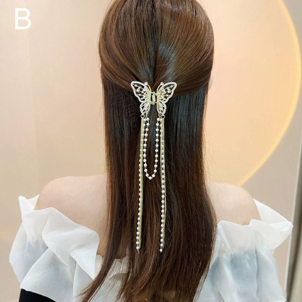 Headwear Simple Elegant Hair Claw Butterfly Hairpin Hair Accessories Pearl Tassel Hair Clip