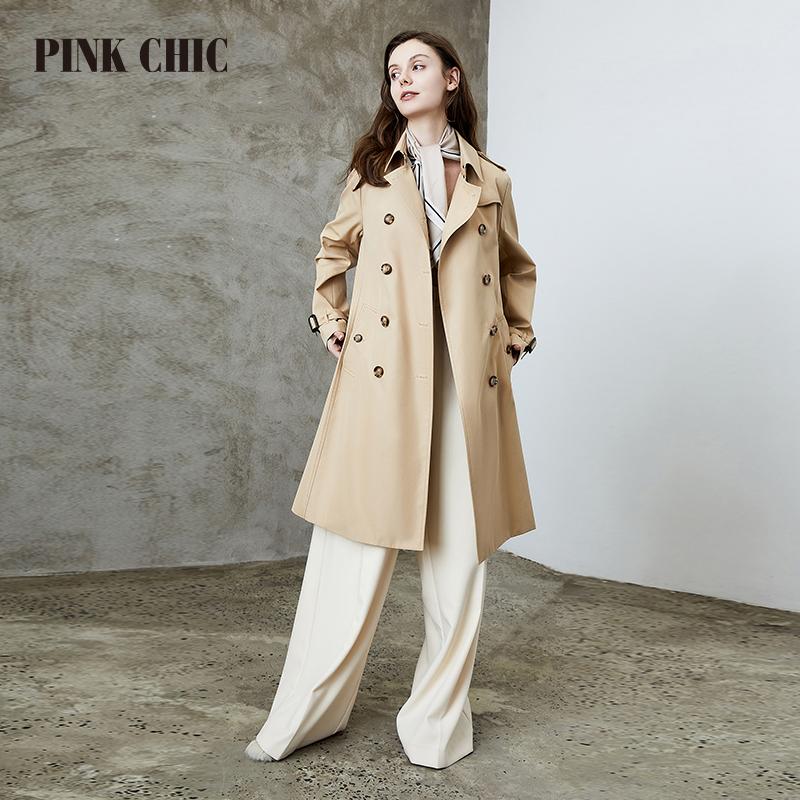 РОЗОВЫЙ ШИК, новая весенне-осенняя ветровка средней длины с воротником с лацканами, женский двубортный пояс, пальто в стиле ретро, Тренч Грейс 667