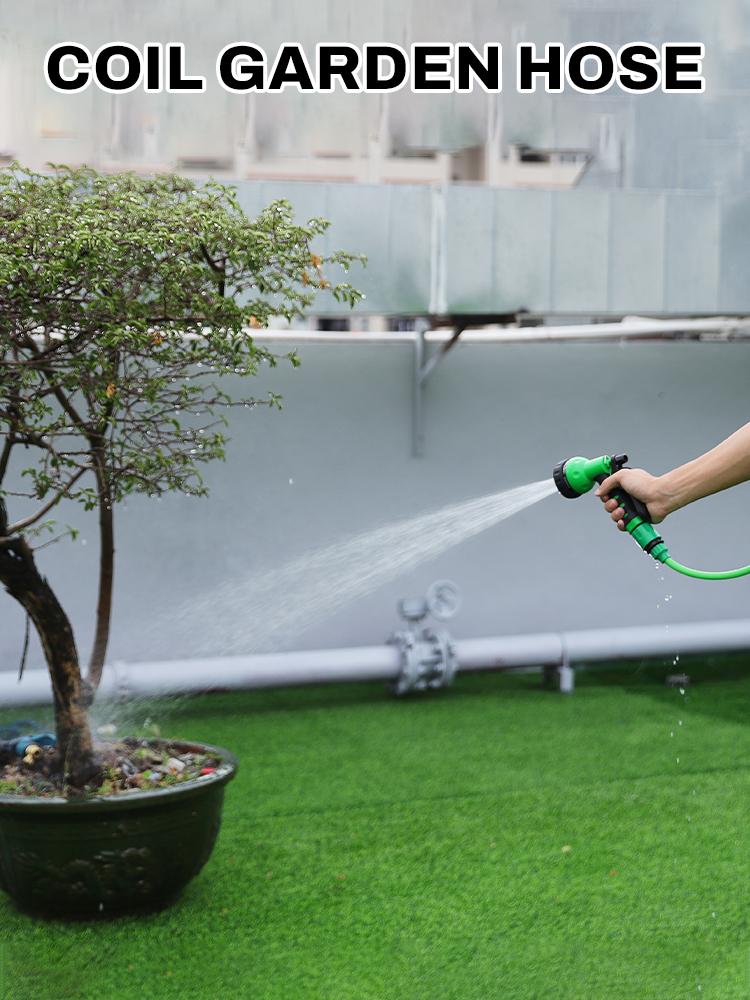 Садовый шланг-спираль из ЭВА с пружинным возвратом, с 3/4" коннектором и 7-функциональным распылителем для купания питомцев, мытья машин