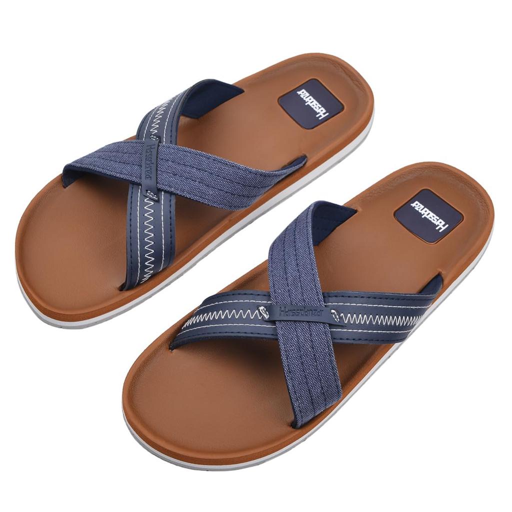 Harssidanzar Summer Cross Skate Comfortable and with Arch Size 25cm Men's Sandals, Lightweight, Support, KM234JP, Navy,