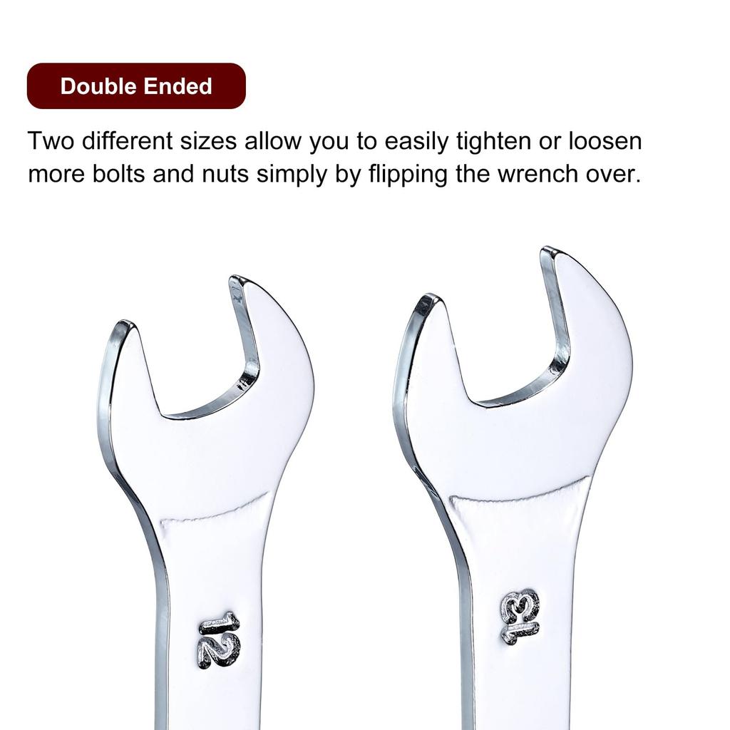 Uxcell Тонкие рожковые ключи 12мм x 13мм Метрические Двойные рожковые Хромированные Зеркальные Высокоуглеродистые Тонкие Ключи для Дома Машины 10 Штук Ключи, Ключи, Хромированные,