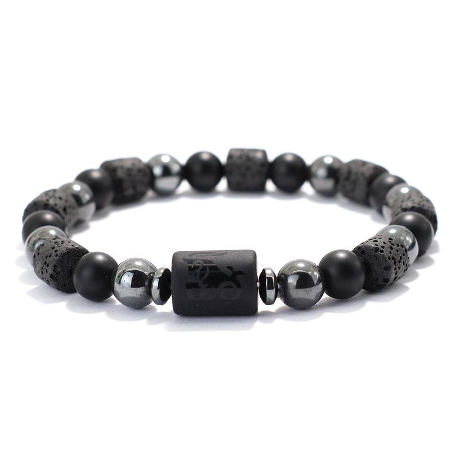 Twelve Constellations Men Bracelet Obsidian Lava Stone Braclet Retro Beads Hematite Yoga Healing Braslet Couple Wrist Accessories Gift For Him