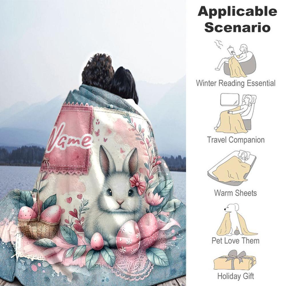 White Rabbit06 Customize Your Name Blanket Lightweight Personalized Blanket Comfortable Throw For Livingroom Sofa Living Room Chair